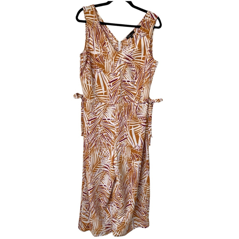 Dalia Palm Tropical Print Wide Leg Jumpsuit Sz 12 Cropped Romper‎ Beach Vaca